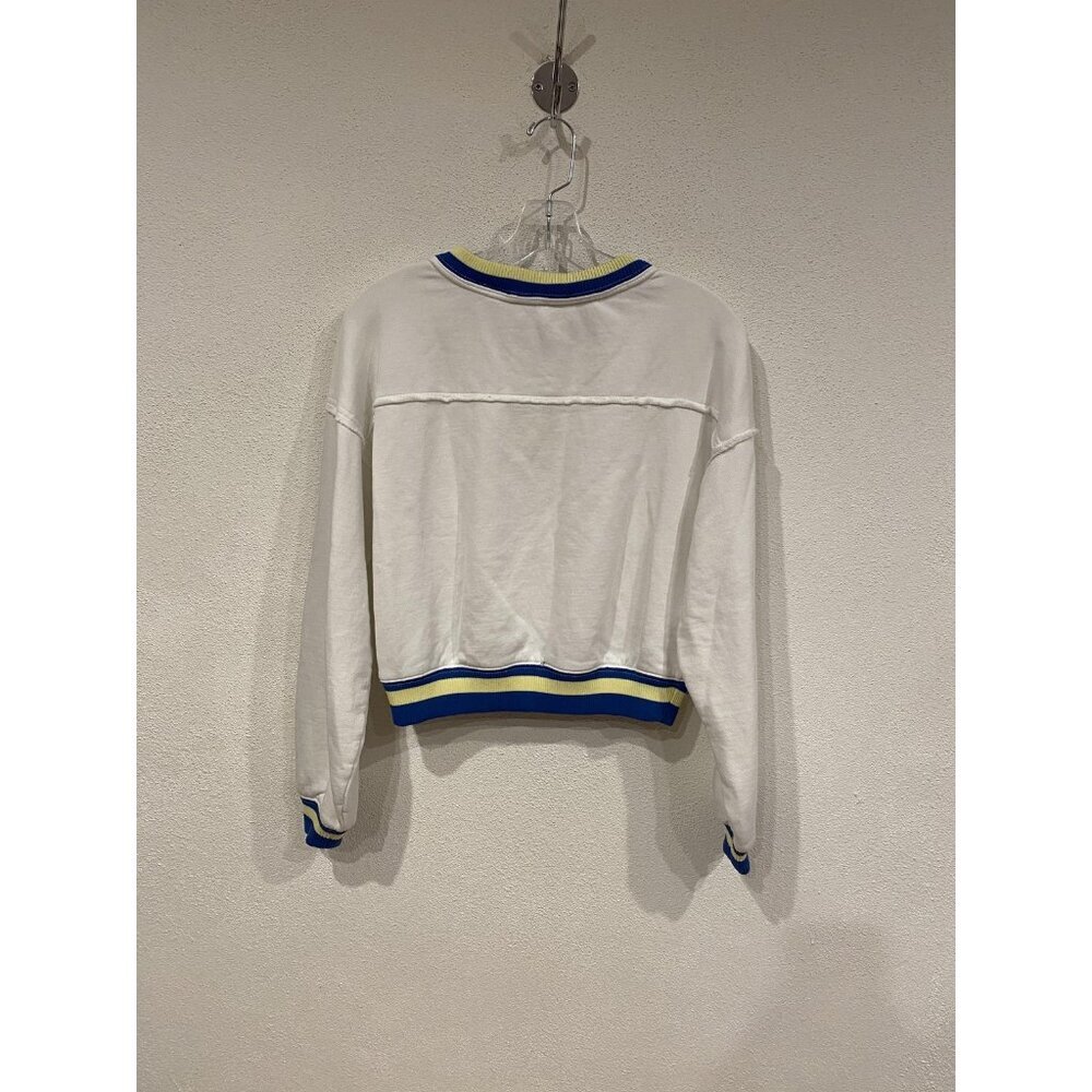Free People Rio Sweatshirt Womens XS White Blue V Neck Varsity Cropped Pullover - Picture 4 of 4